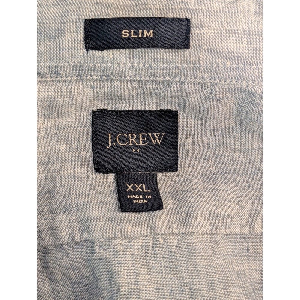 J.Crew Slim Linen Cotton Button Front Shirt XXL Blue Short Sleeve Chambray Prep - Picture 2 of 6